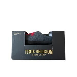 Men’s Small House Slipper’s True Religion Grey and Red Logo Slip on Size 7-8
